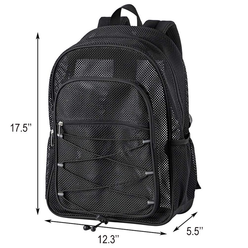 COVAX Heavy Duty Mesh Backpack, See Through College Backpack, Semi-transparent Mesh Bookbag with Bungee and Comfort Padded Straps for Commuting, Swimming, Beach, Outdoor Sports - Image 3